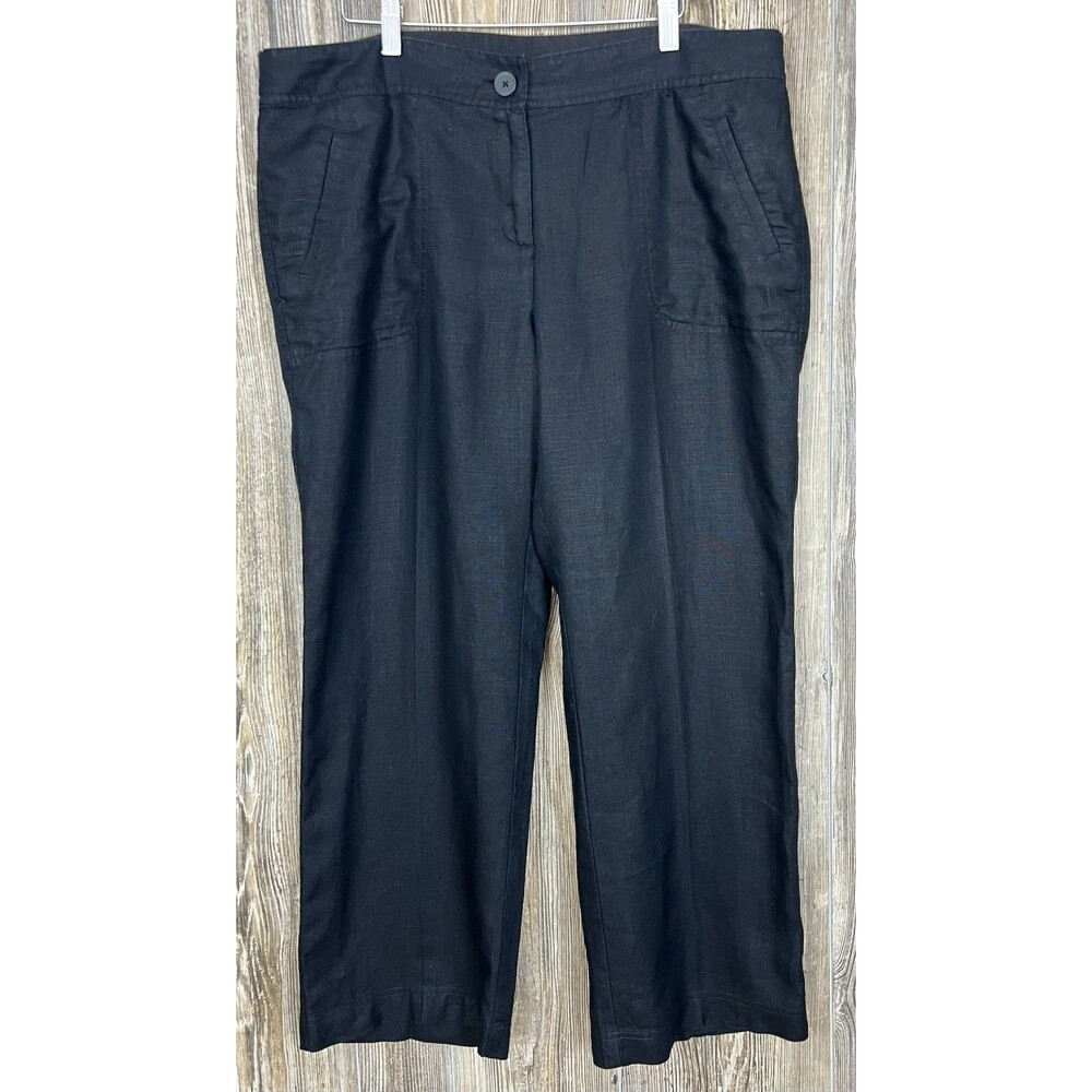 CHICO'S Black Straight Leg‎ 100% Linen Pants Coastal Beach Minimalist 2/Large